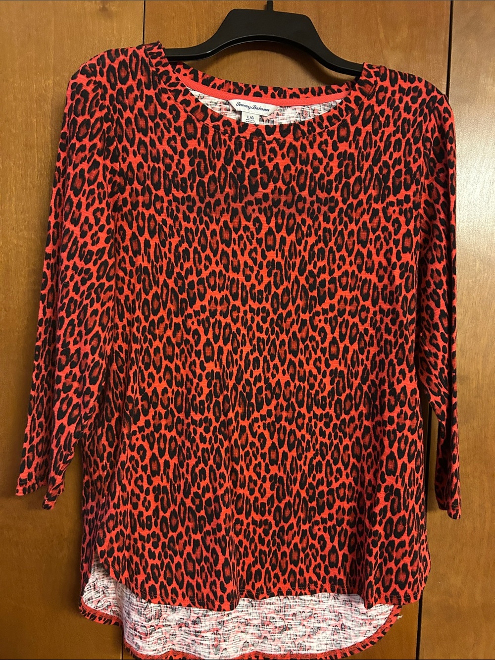 Tommy Bahama Ashby Red and Black Leopard-Print 3/4 Sleeve Top